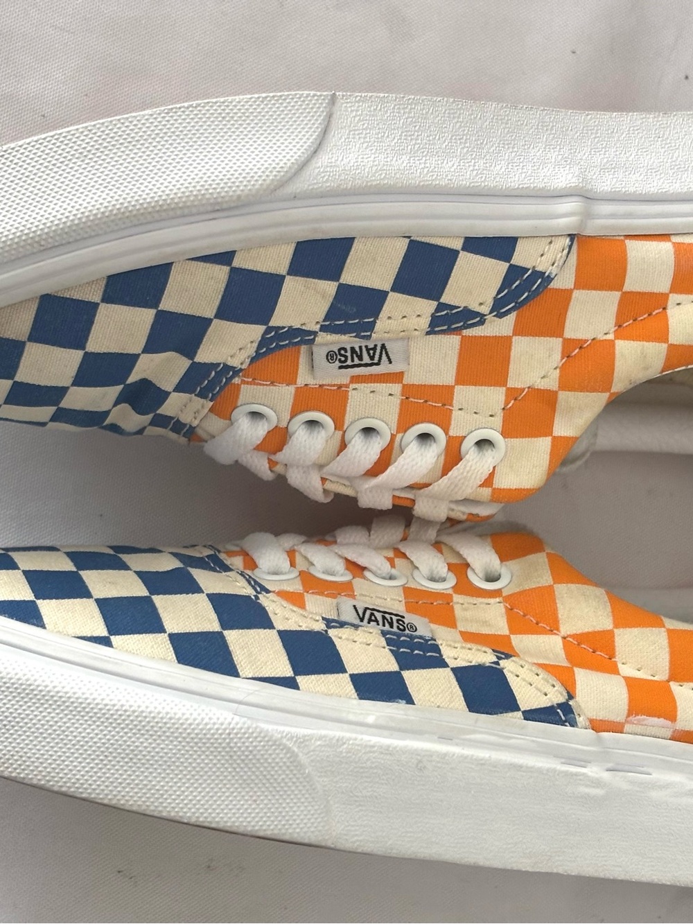 VANS  Checkerboard Lace-Up Sneakers in Blue, Orange & Cream White Lace-Up SZ 8-5 - Picture 4 of 9
